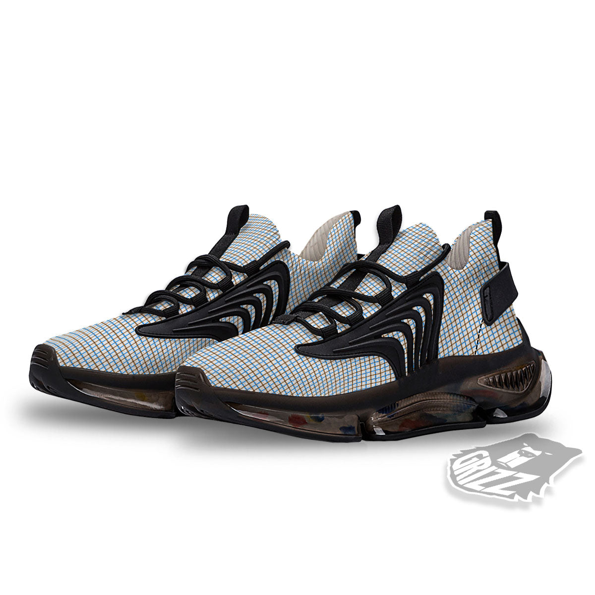 Tattersall Brown And Blue Print Pattern Black Gym Shoes-grizzshop