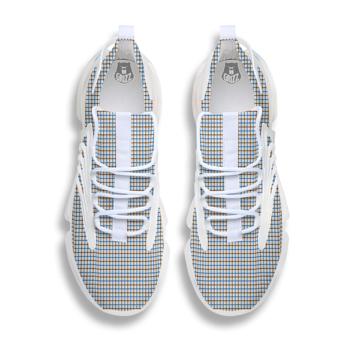 Tattersall Brown And Blue Print Pattern White Gym Shoes-grizzshop