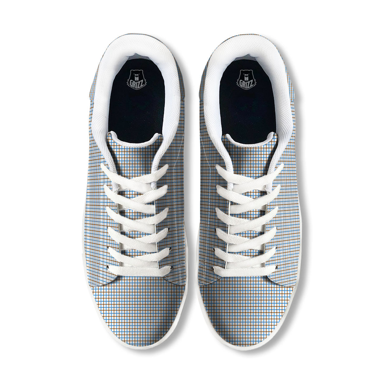 Tattersall Brown And Blue Print Pattern White Low Top Sneakers-grizzshop