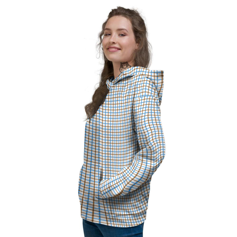 Tattersall Brown And Blue Print Pattern Women's Hoodie-grizzshop