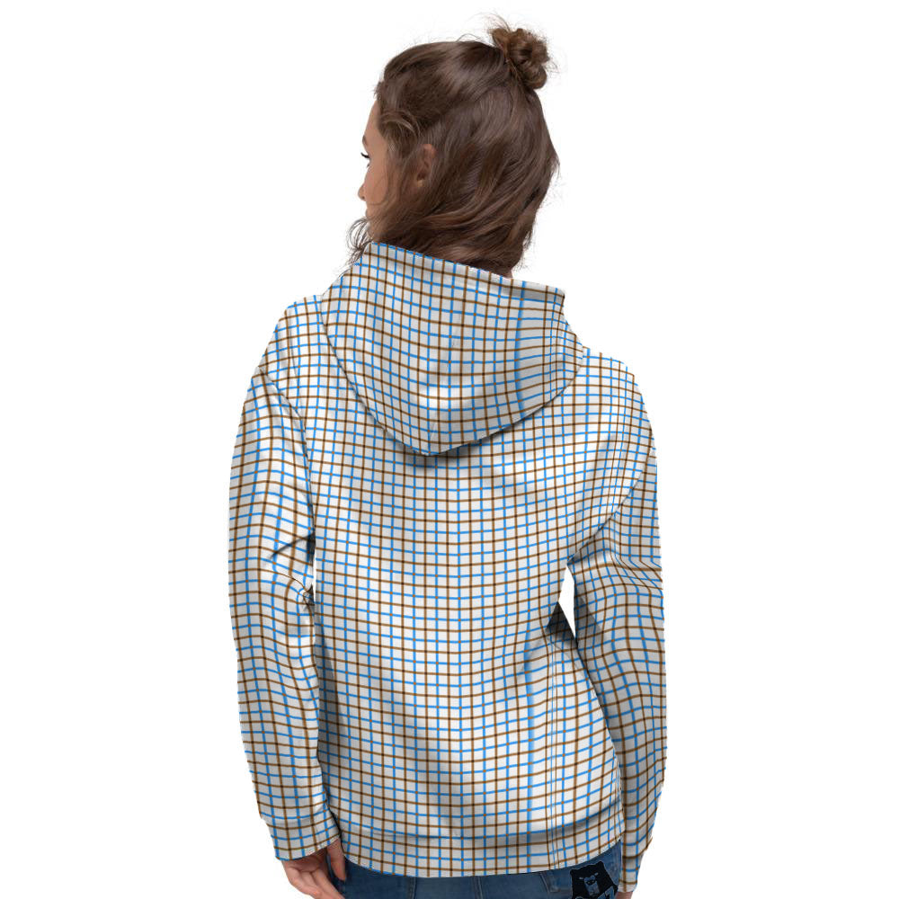 Tattersall Brown And Blue Print Pattern Women's Hoodie-grizzshop