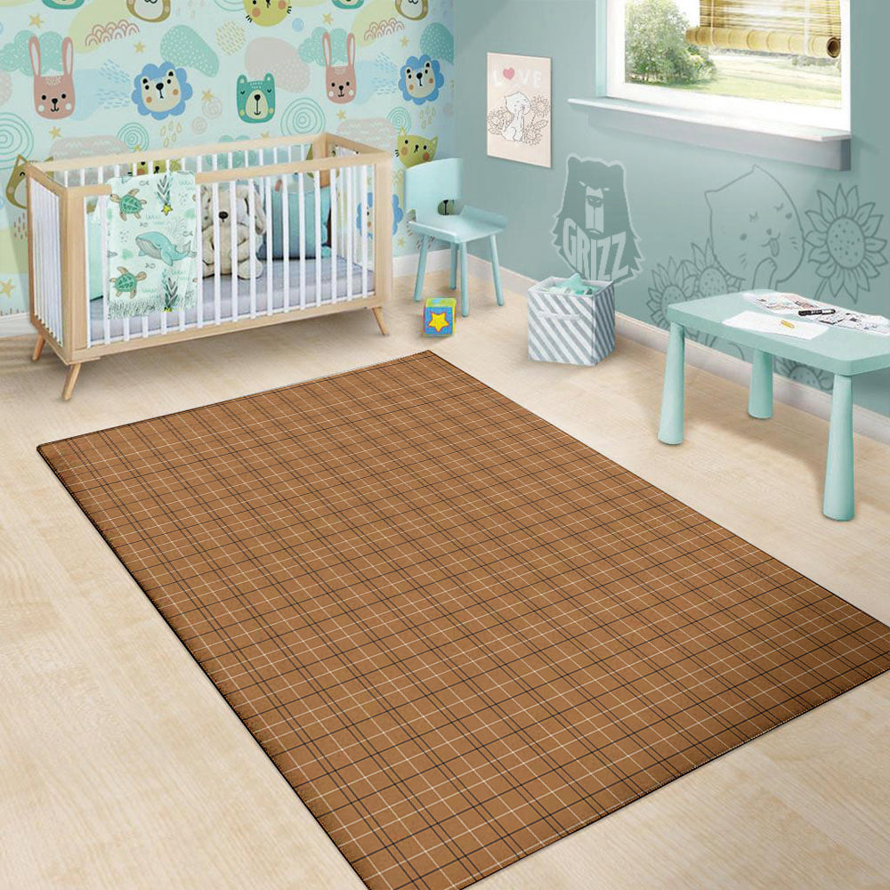 Tattersall Brown Print Pattern Floor Mat-grizzshop