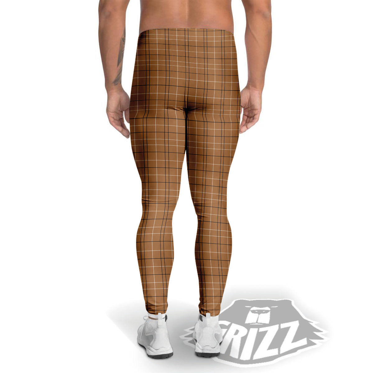 Tattersall Brown Print Pattern Men's Leggings-grizzshop