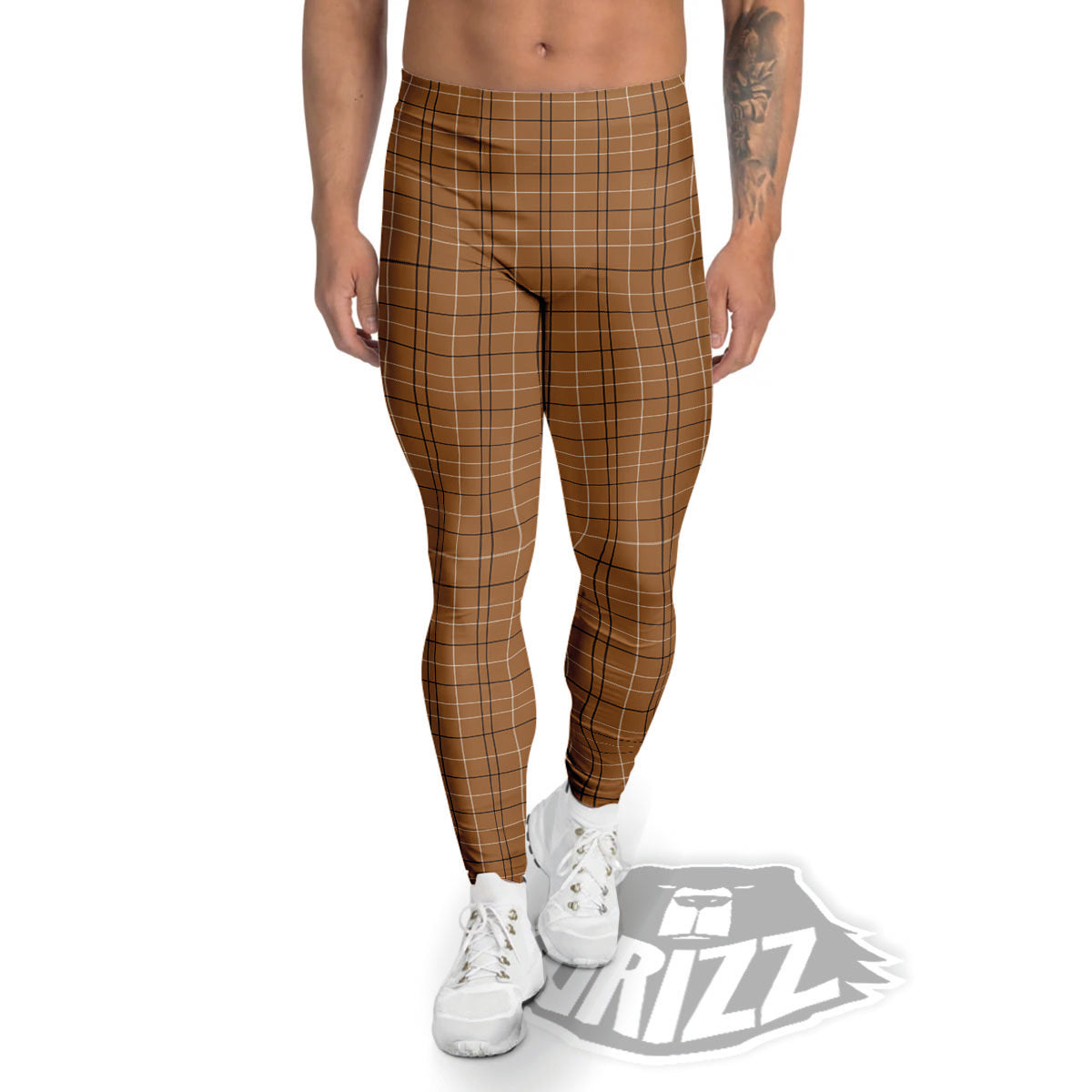 Tattersall Brown Print Pattern Men's Leggings-grizzshop