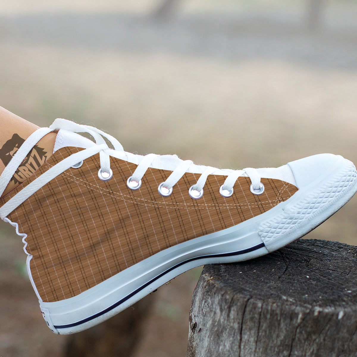 Tattersall Brown Print Pattern White High Top Shoes-grizzshop