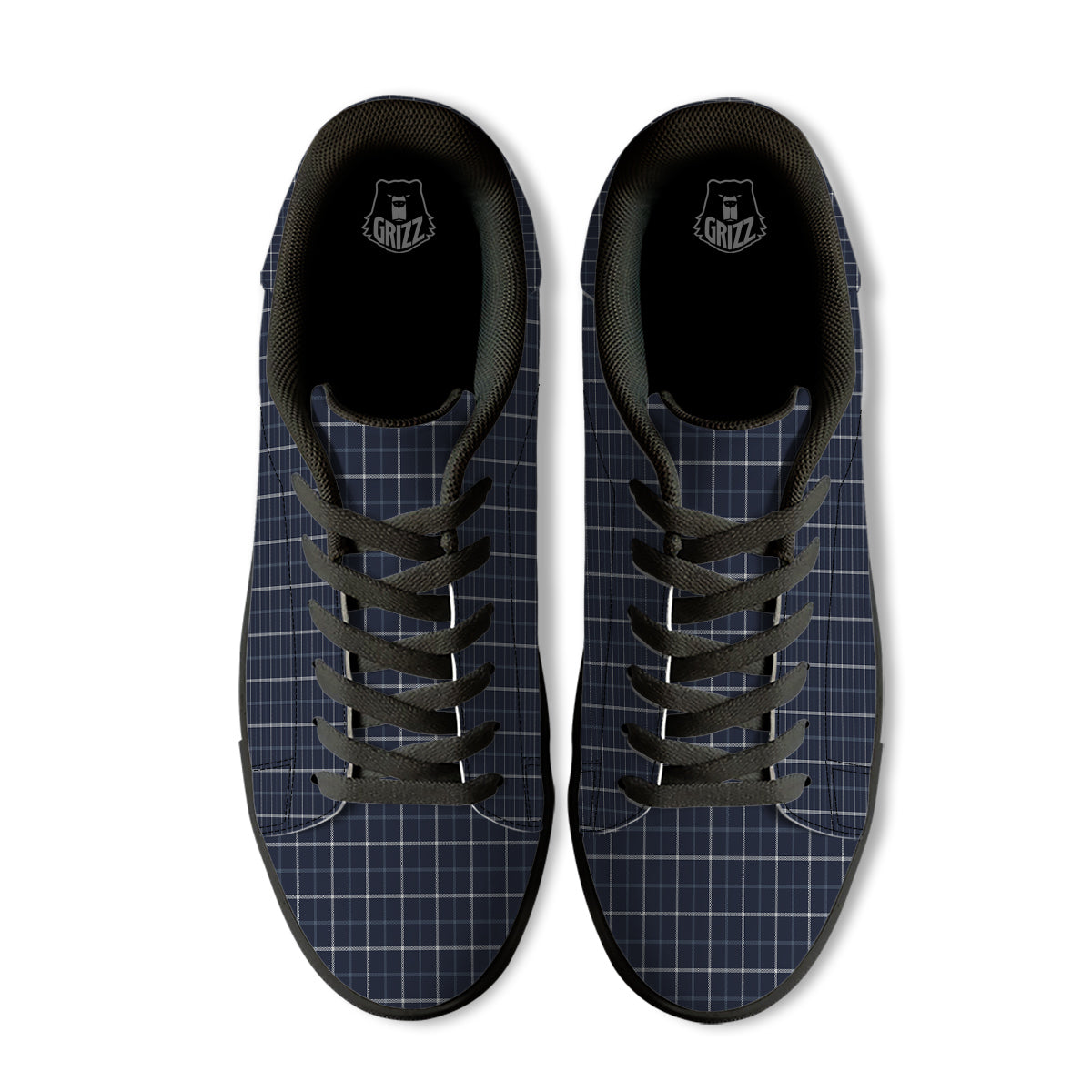 Tattersall Dark Blue Print Pattern Black Low Top Sneakers-grizzshop