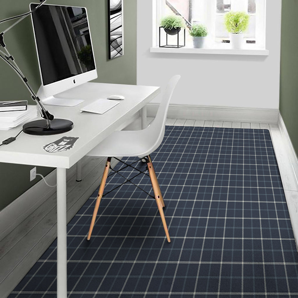 Tattersall Dark Blue Print Pattern Floor Mat-grizzshop