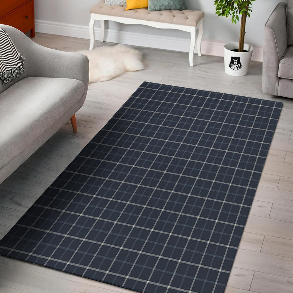Tattersall Dark Blue Print Pattern Floor Mat-grizzshop