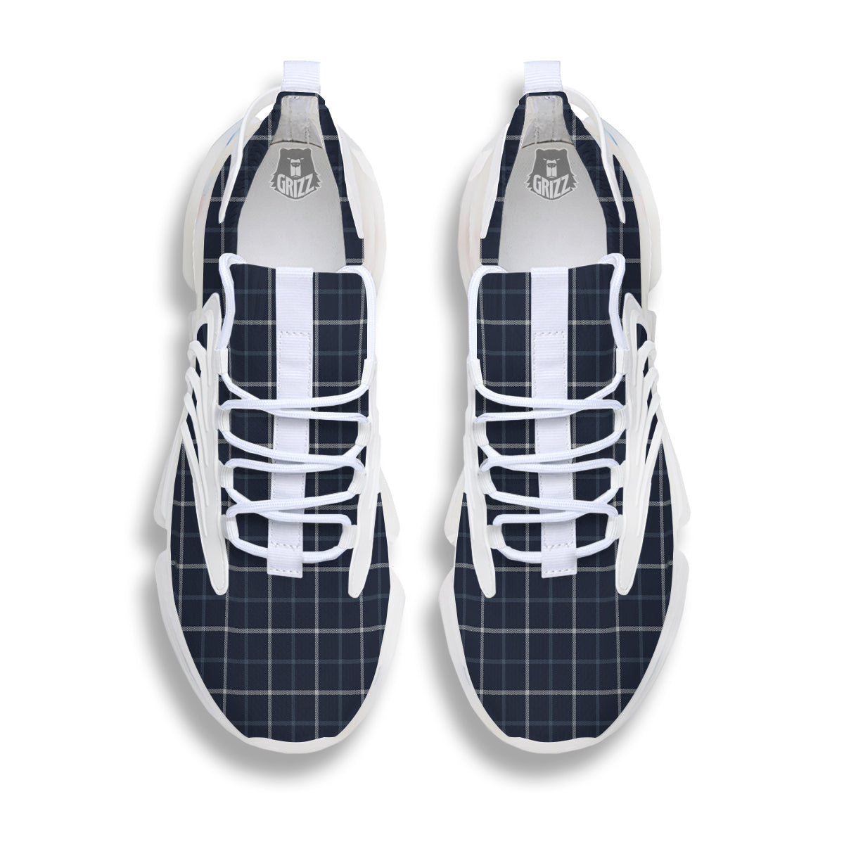 Tattersall Dark Blue Print Pattern White Gym Shoes-grizzshop