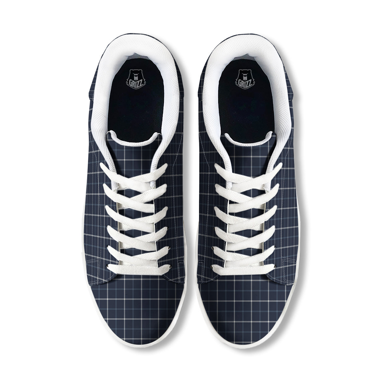 Tattersall Dark Blue Print Pattern White Low Top Sneakers-grizzshop
