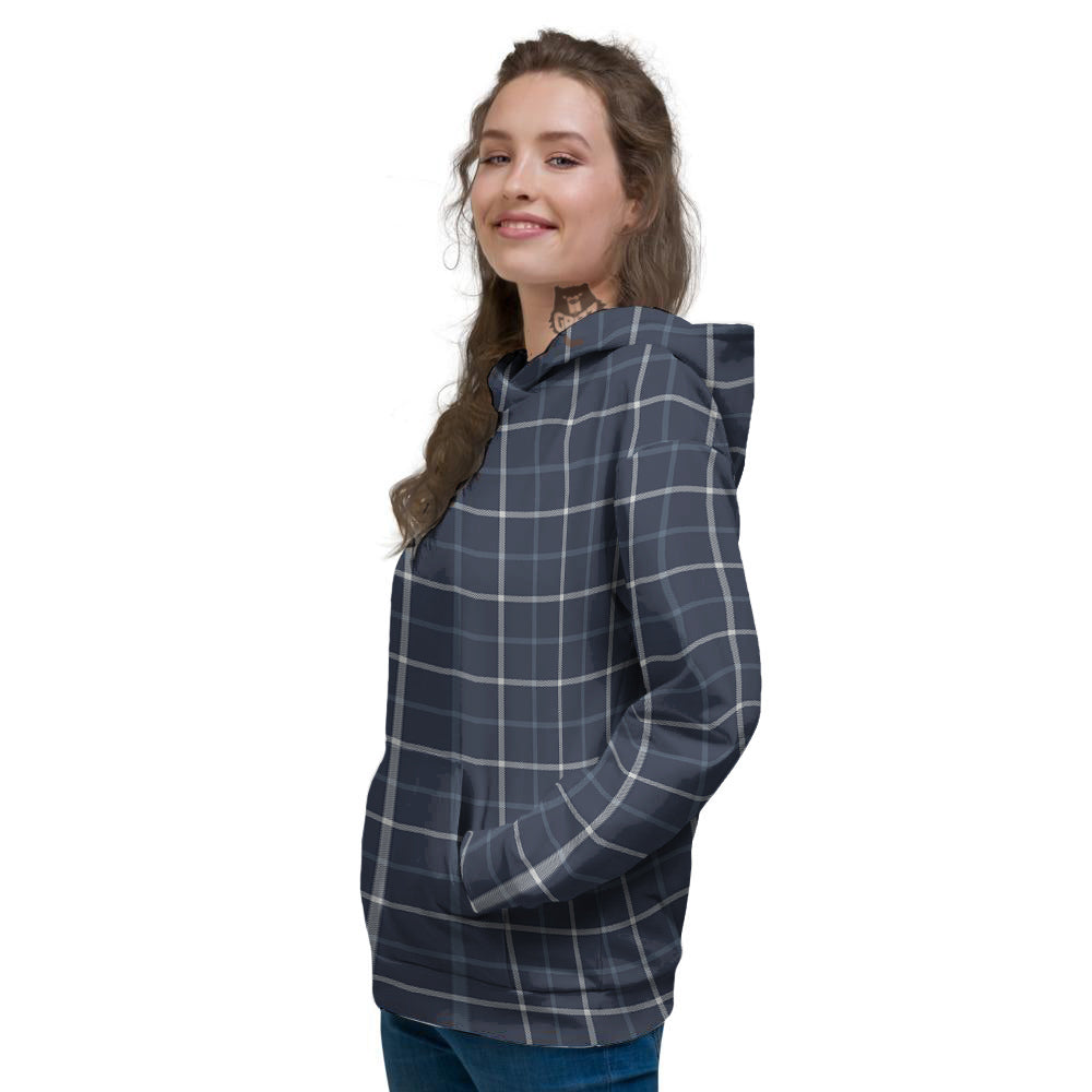 Tattersall Dark Blue Print Pattern Women's Hoodie-grizzshop
