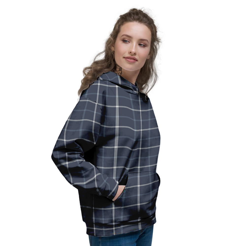 Tattersall Dark Blue Print Pattern Women's Hoodie-grizzshop