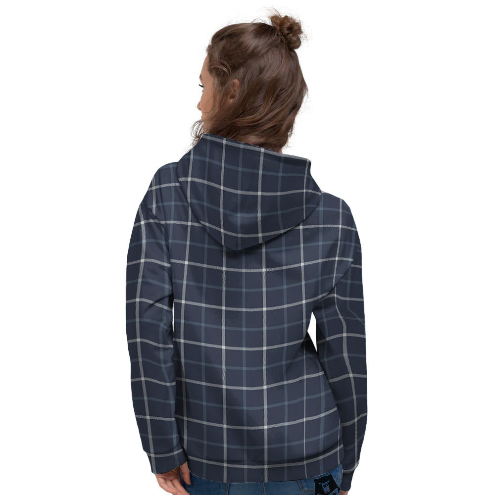Tattersall Dark Blue Print Pattern Women's Hoodie-grizzshop