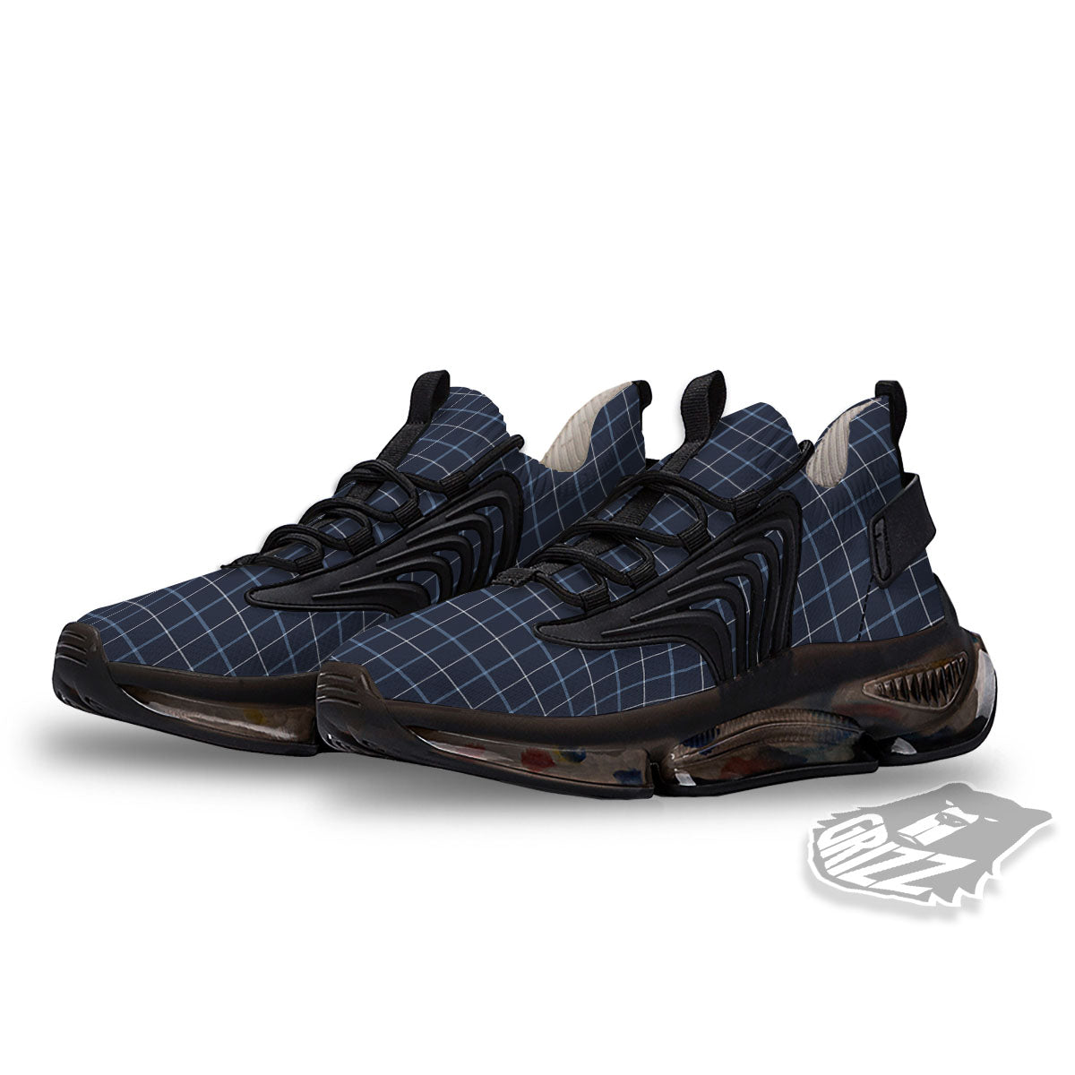 Tattersall Deep Blue Print Pattern Black Gym Shoes-grizzshop