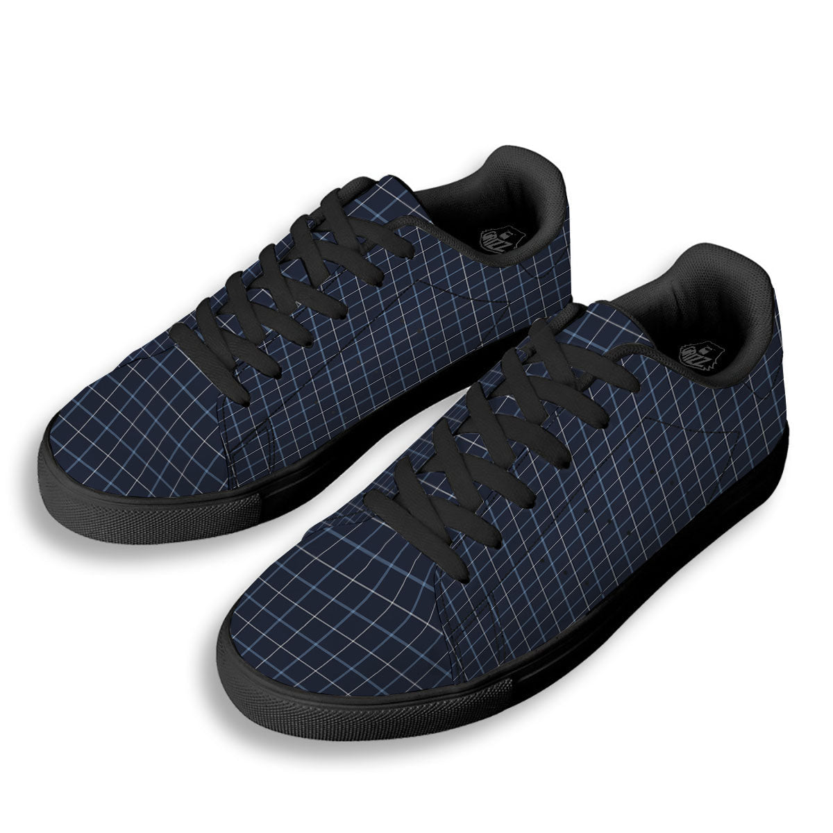Tattersall Deep Blue Print Pattern Black Low Top Sneakers-grizzshop