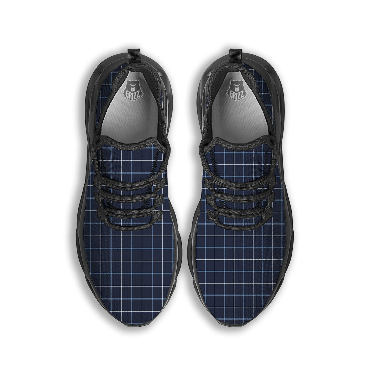 Tattersall Deep Blue Print Pattern Black Running Shoes-grizzshop