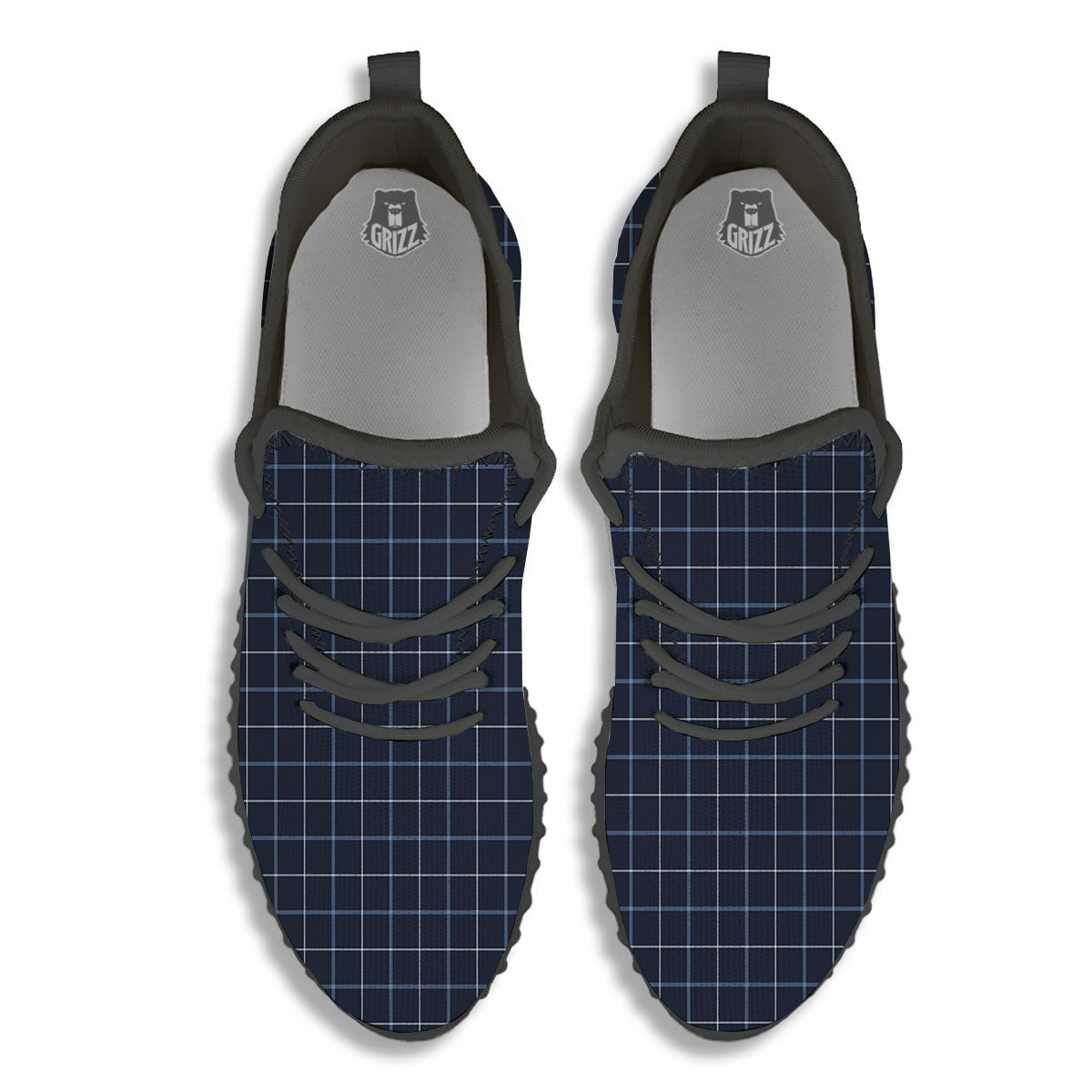 Tattersall Deep Blue Print Pattern Black Walking Shoes-grizzshop