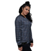 Tattersall Deep Blue Print Pattern Women's Bomber Jacket-grizzshop