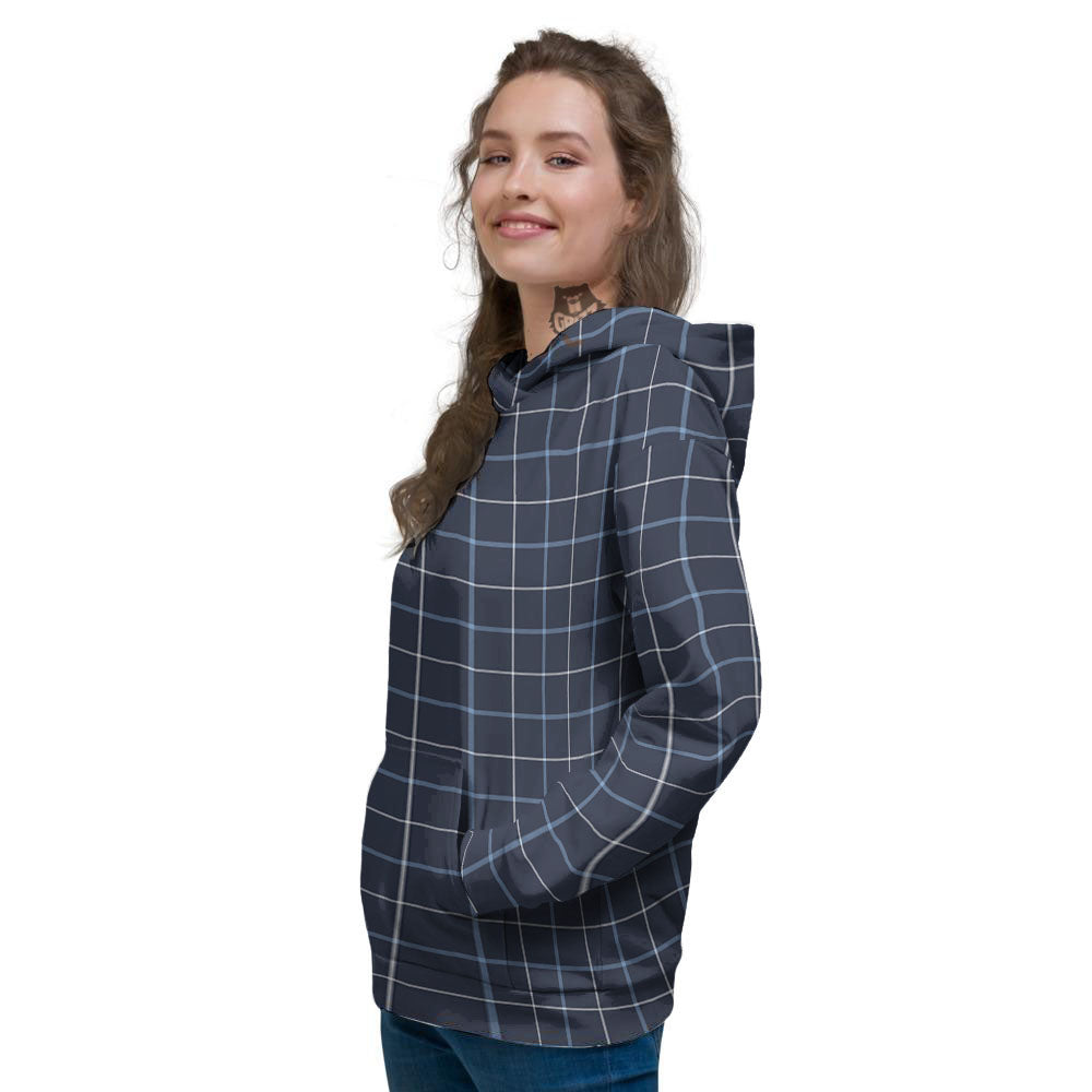 Tattersall Deep Blue Print Pattern Women's Hoodie-grizzshop