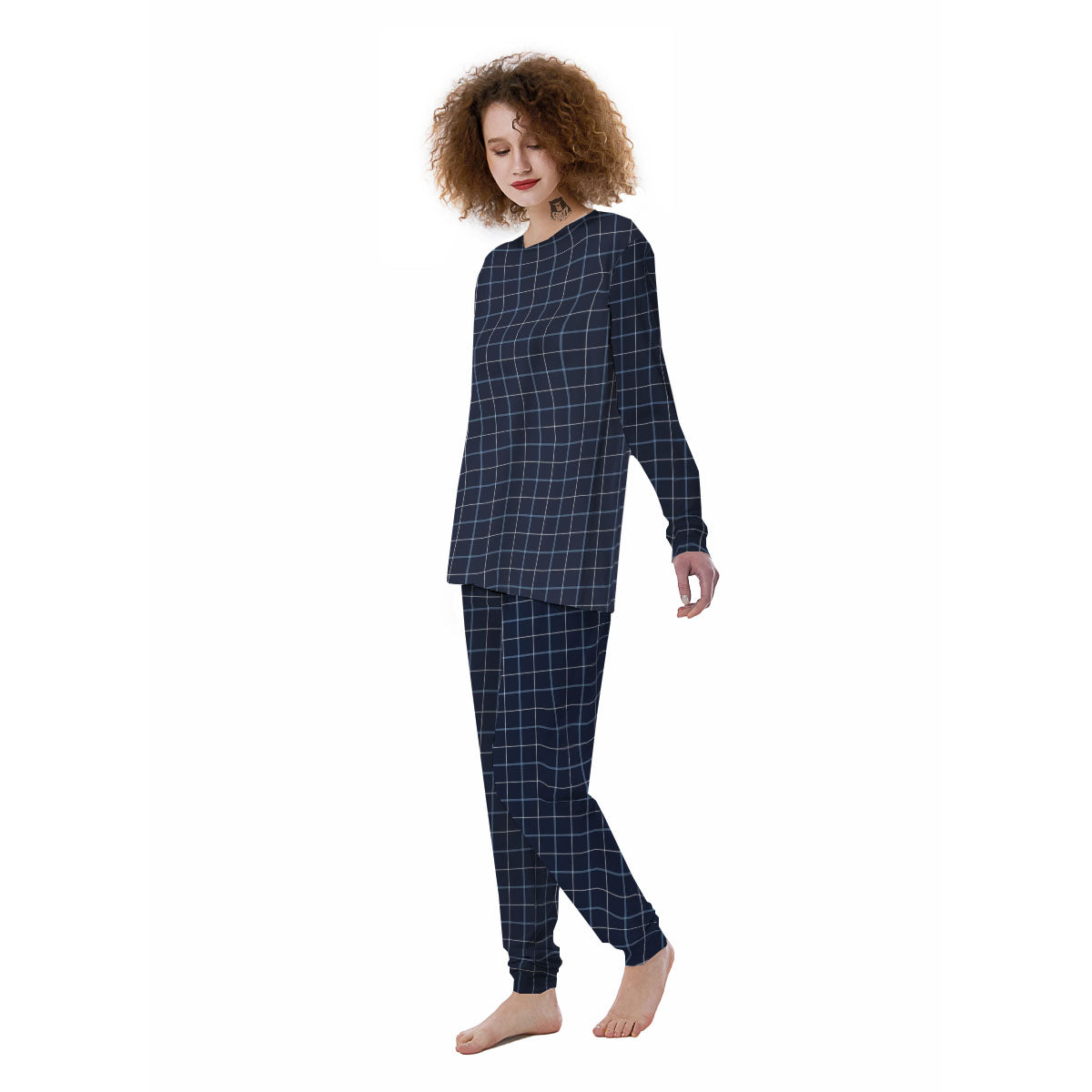 Tattersall Deep Blue Print Pattern Women's Pajamas-grizzshop