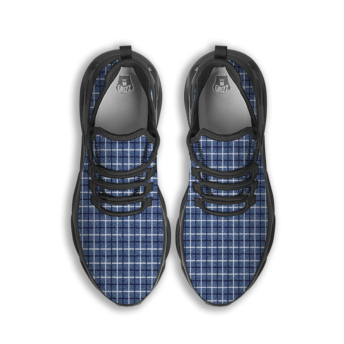 Tattersall Denim Print Pattern Black Running Shoes-grizzshop