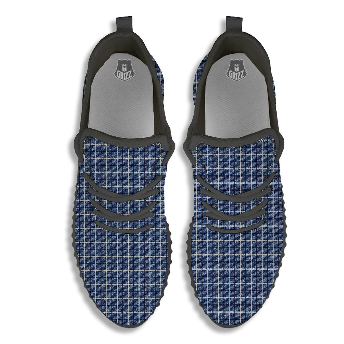 Tattersall Denim Print Pattern Black Walking Shoes-grizzshop