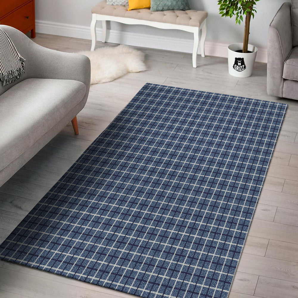 Tattersall Denim Print Pattern Floor Mat-grizzshop