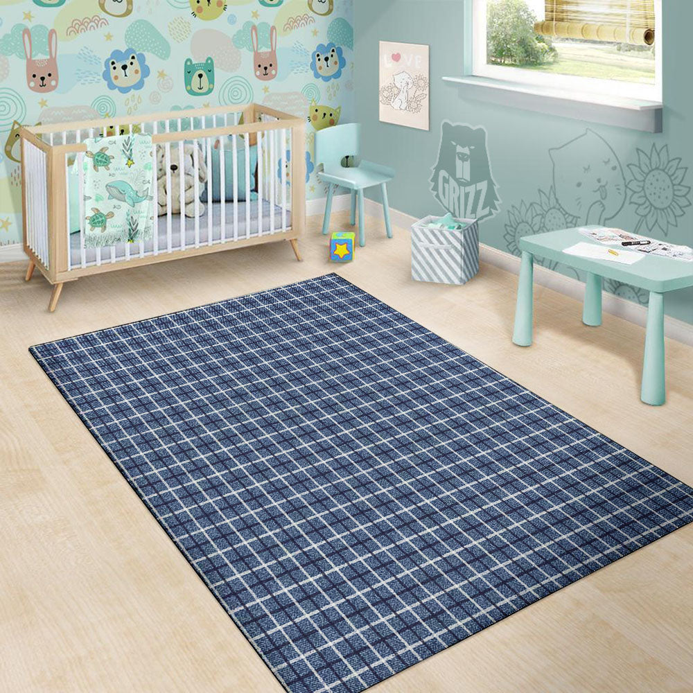 Tattersall Denim Print Pattern Floor Mat-grizzshop