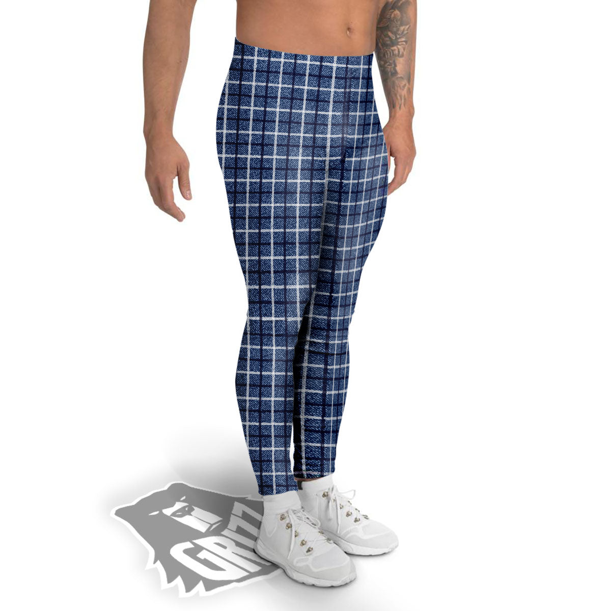 Tattersall Denim Print Pattern Men's Leggings-grizzshop