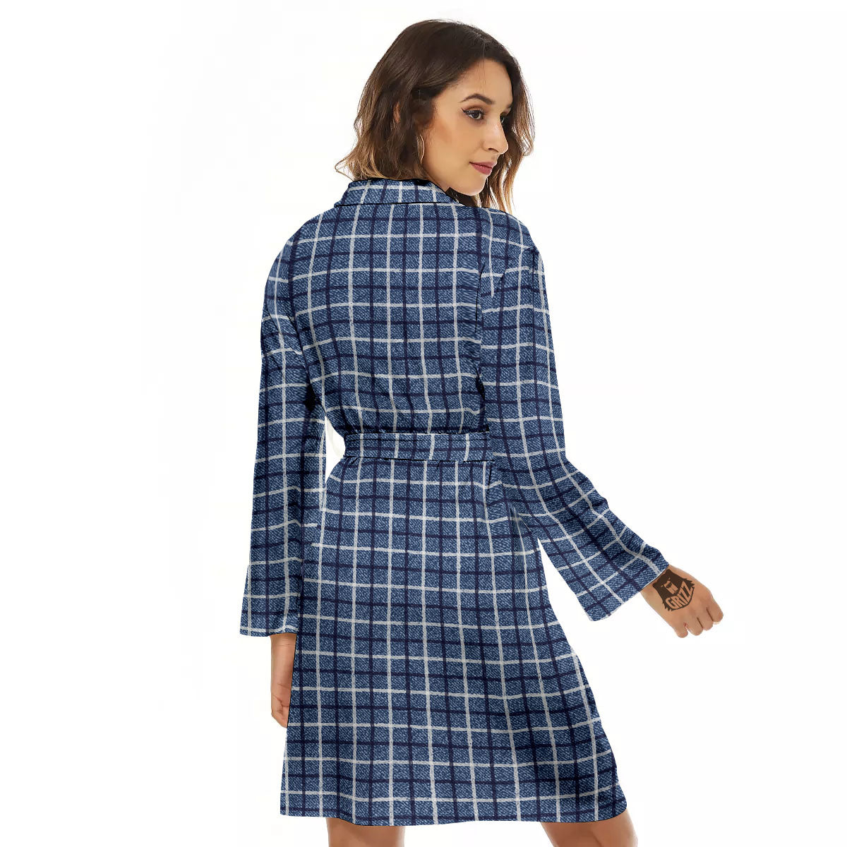 Tattersall Denim Print Pattern Women's Robe-grizzshop