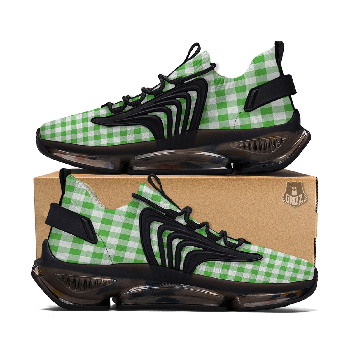 Tattersall Green Print Pattern Black Gym Shoes-grizzshop