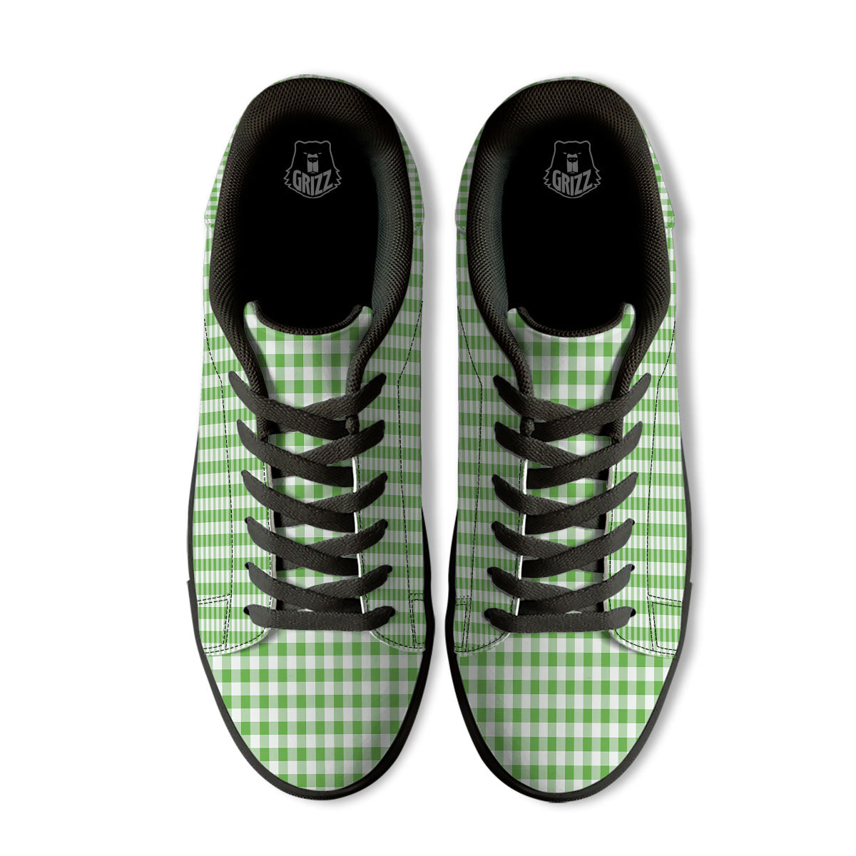Tattersall Green Print Pattern Black Low Top Sneakers-grizzshop