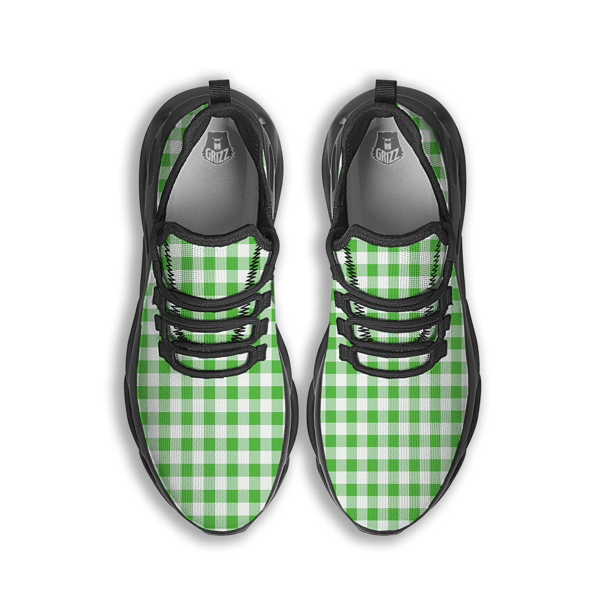 Tattersall Green Print Pattern Black Running Shoes-grizzshop