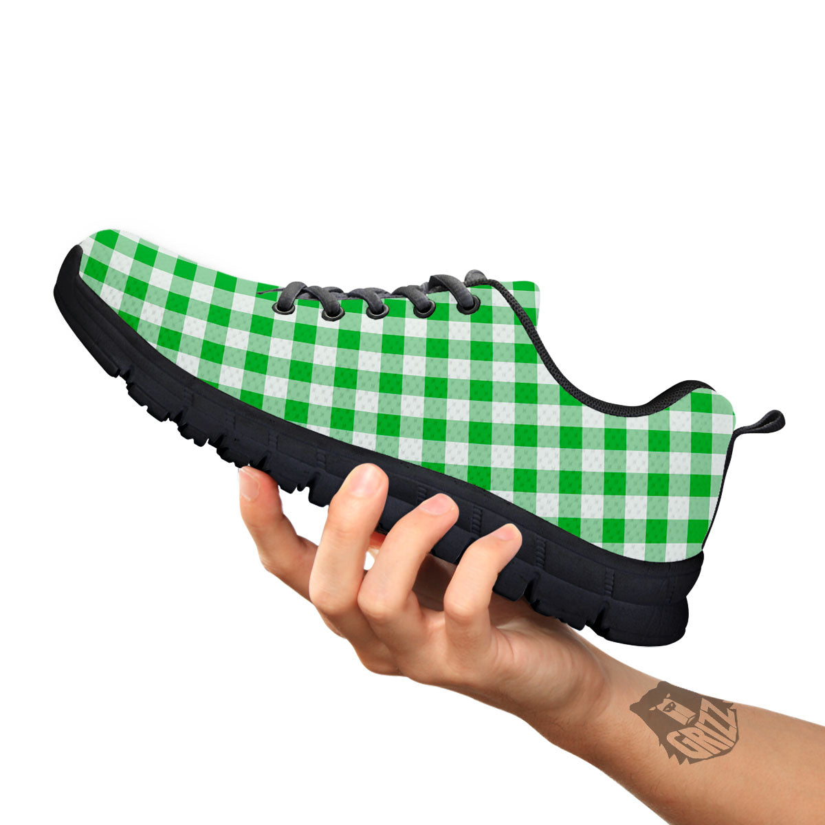Tattersall Green Print Pattern Black Sneaker-grizzshop