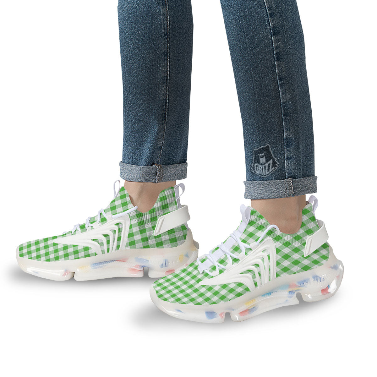 Tattersall Green Print Pattern White Gym Shoes-grizzshop