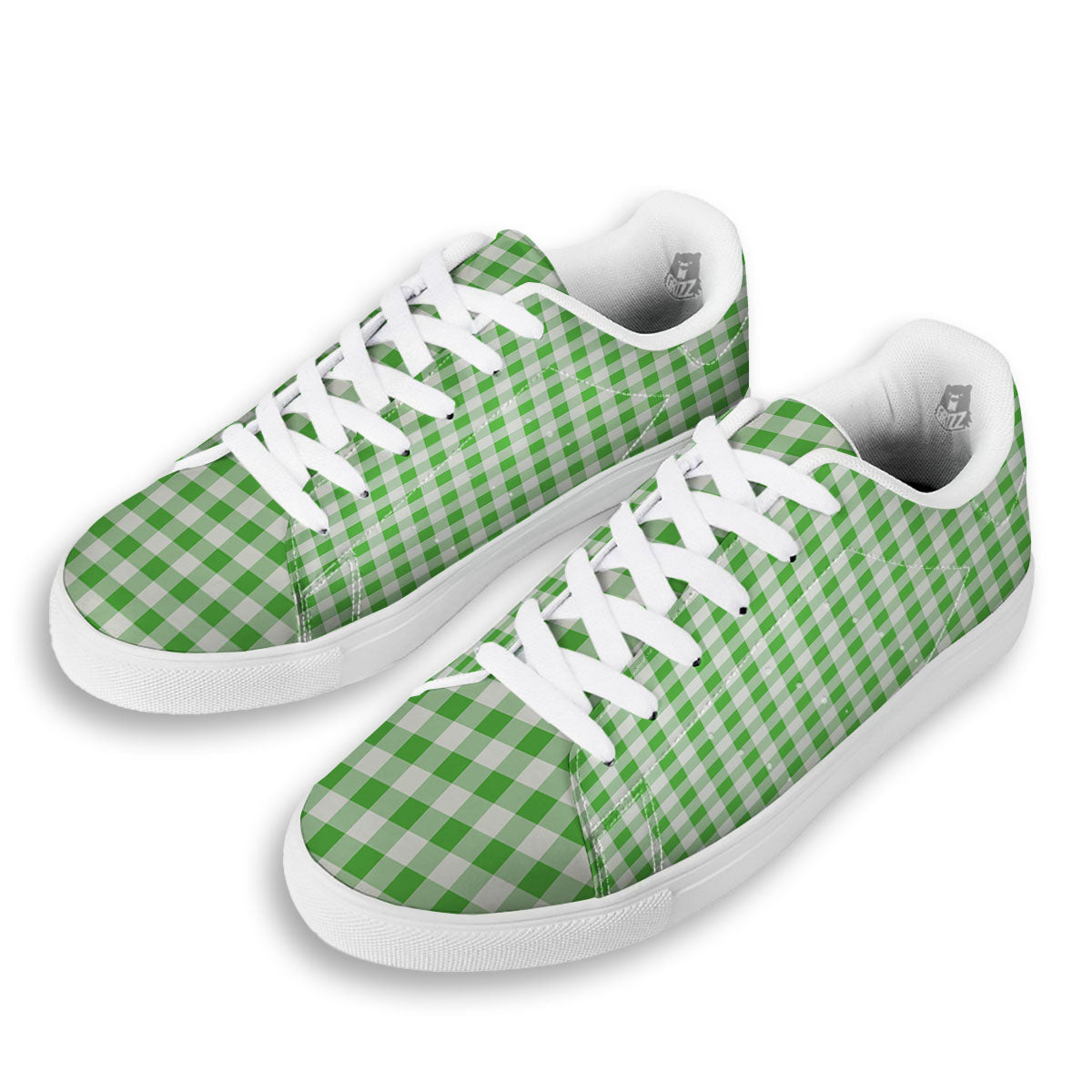 Tattersall Green Print Pattern White Low Top Sneakers-grizzshop