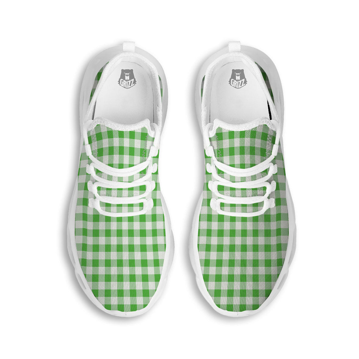 Tattersall Green Print Pattern White Running Shoes-grizzshop