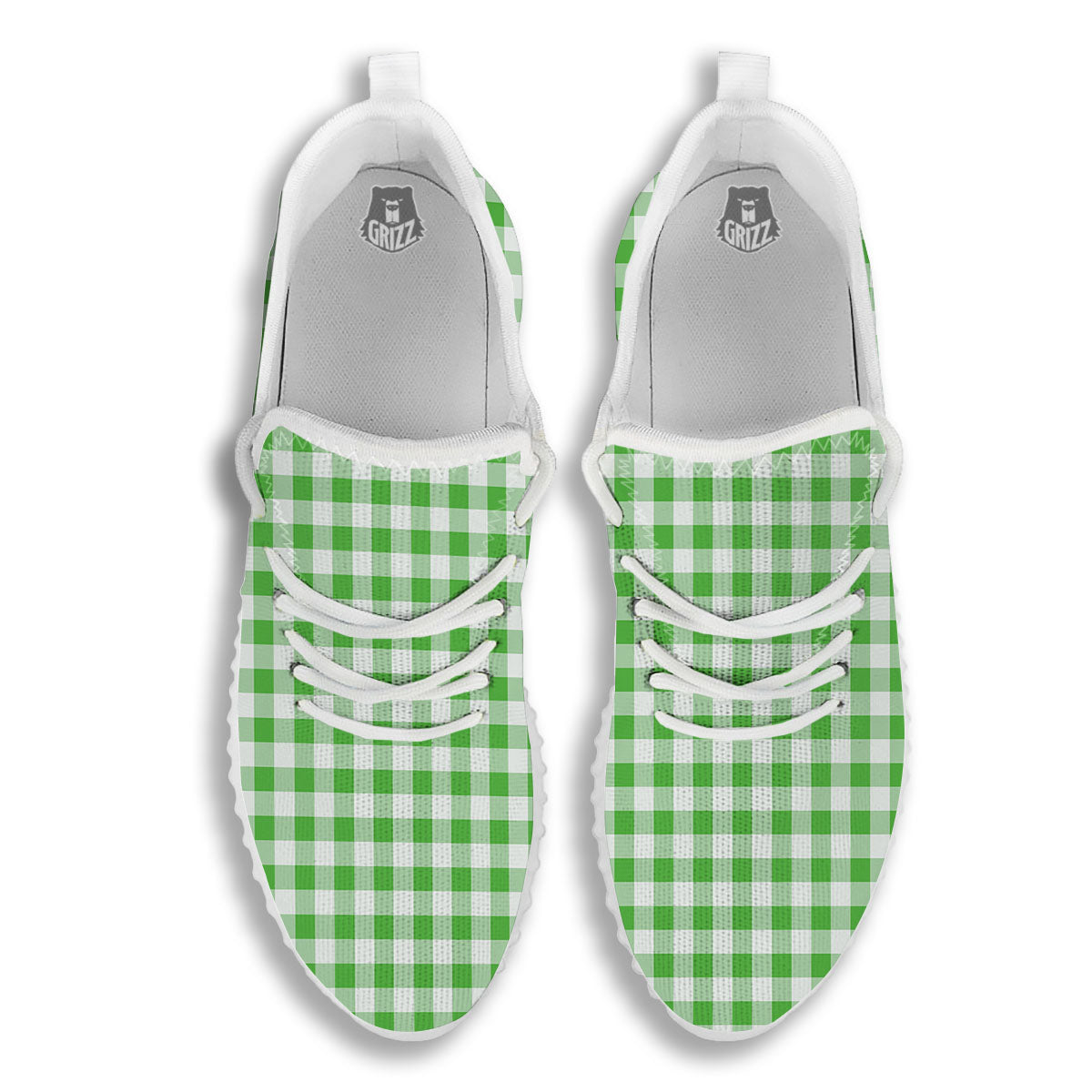 Tattersall Green Print Pattern White Walking Shoes-grizzshop