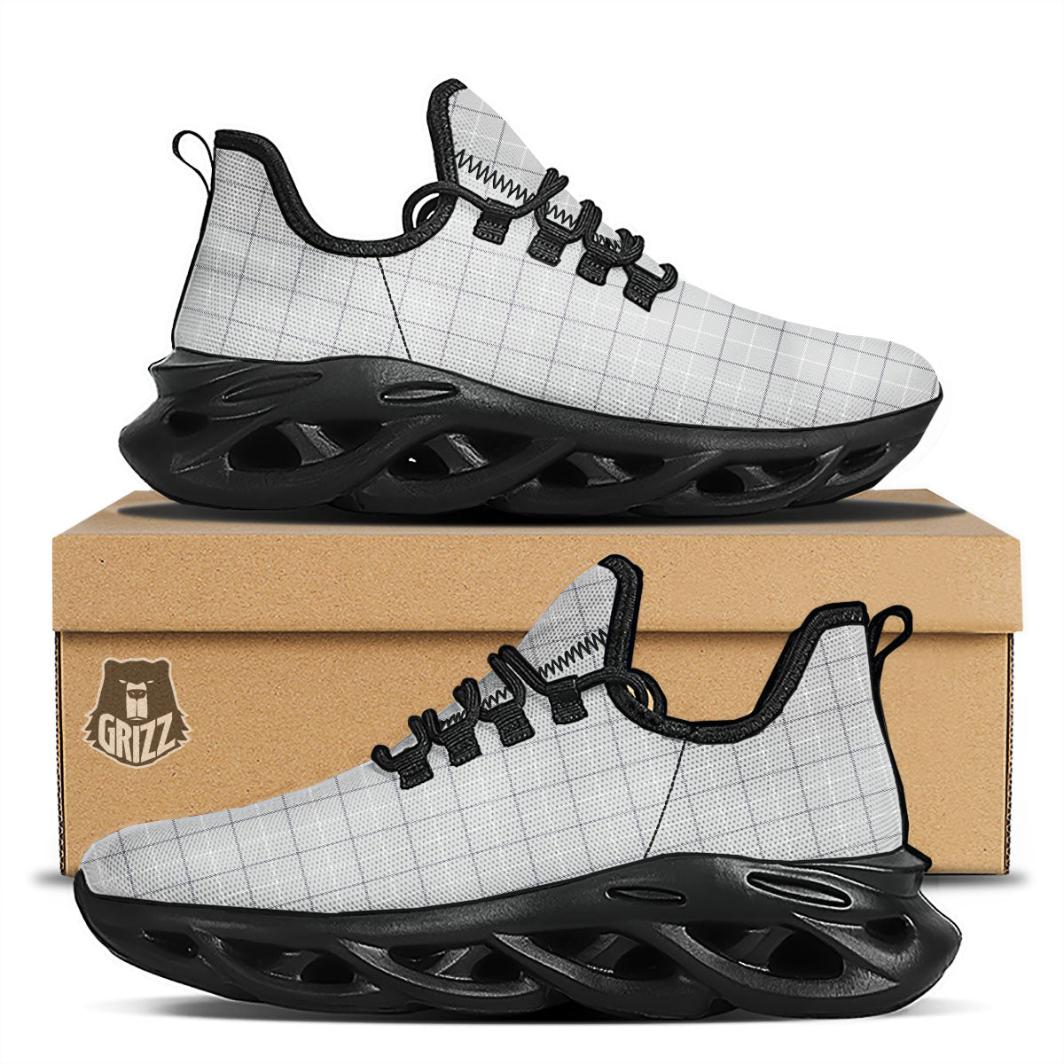 Tattersall Grey Print Pattern Black Running Shoes-grizzshop