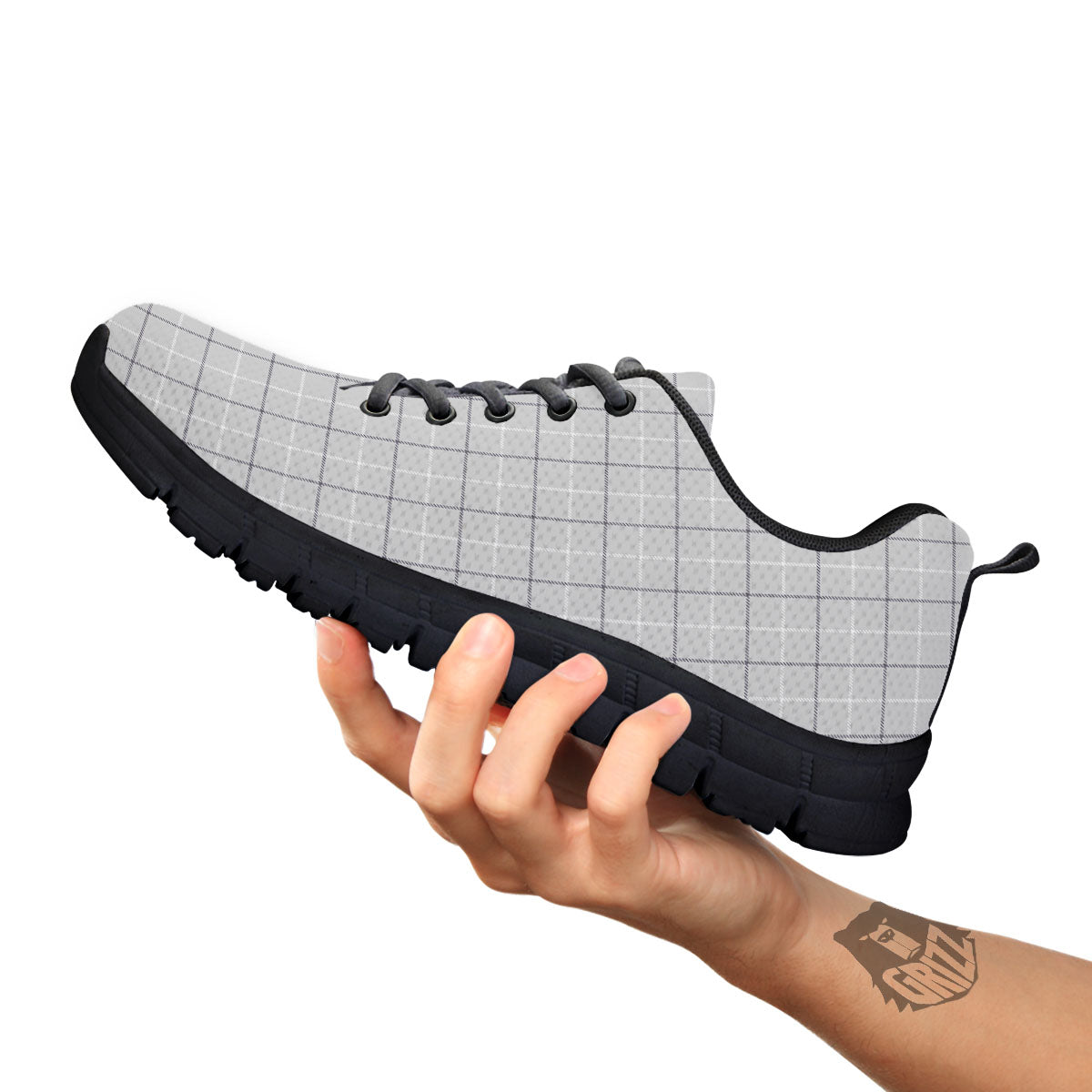 Tattersall Grey Print Pattern Black Sneaker-grizzshop