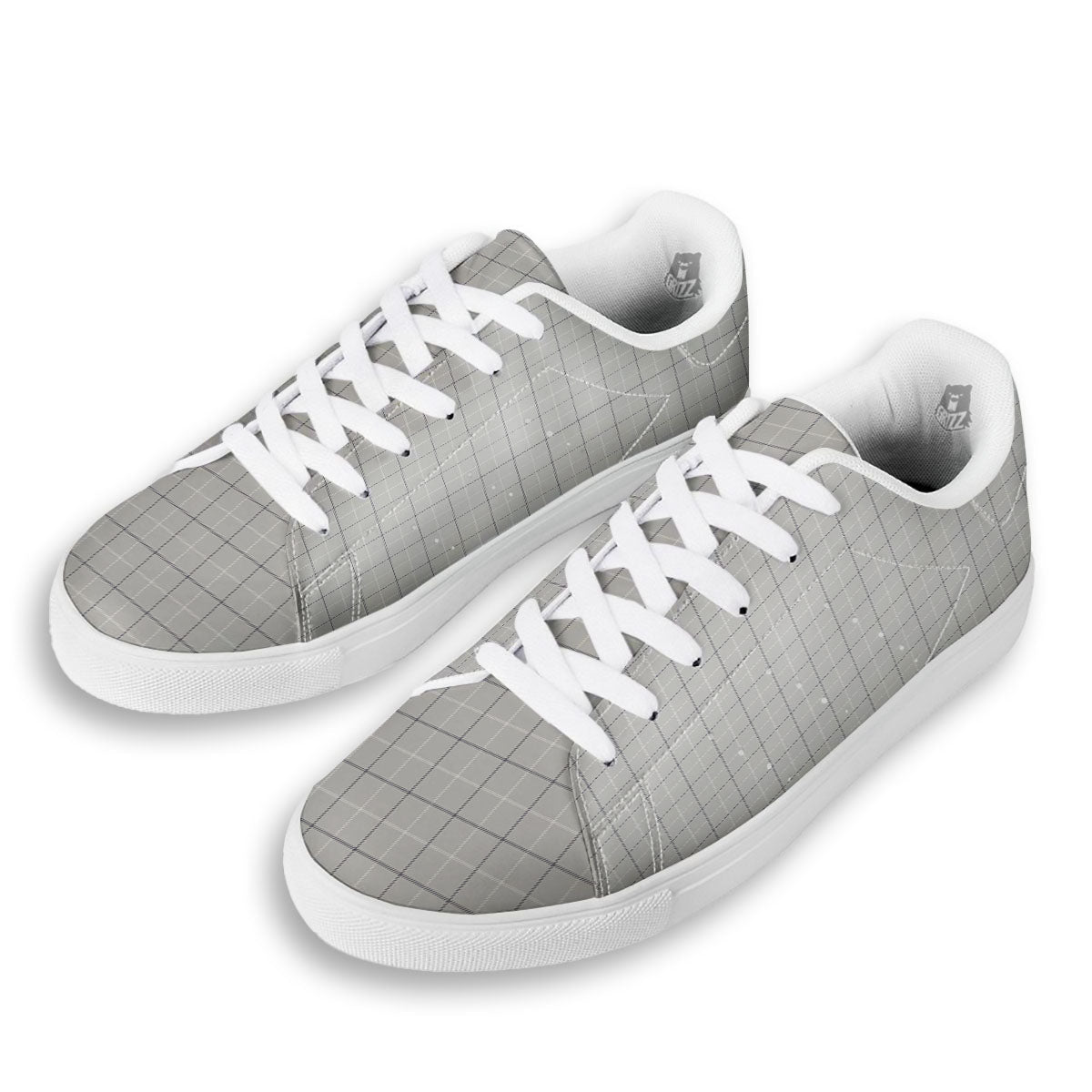Tattersall Grey Print Pattern White Low Top Sneakers-grizzshop
