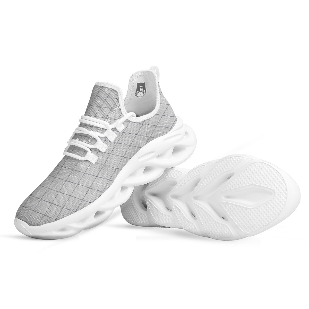 Tattersall Grey Print Pattern White Running Shoes-grizzshop