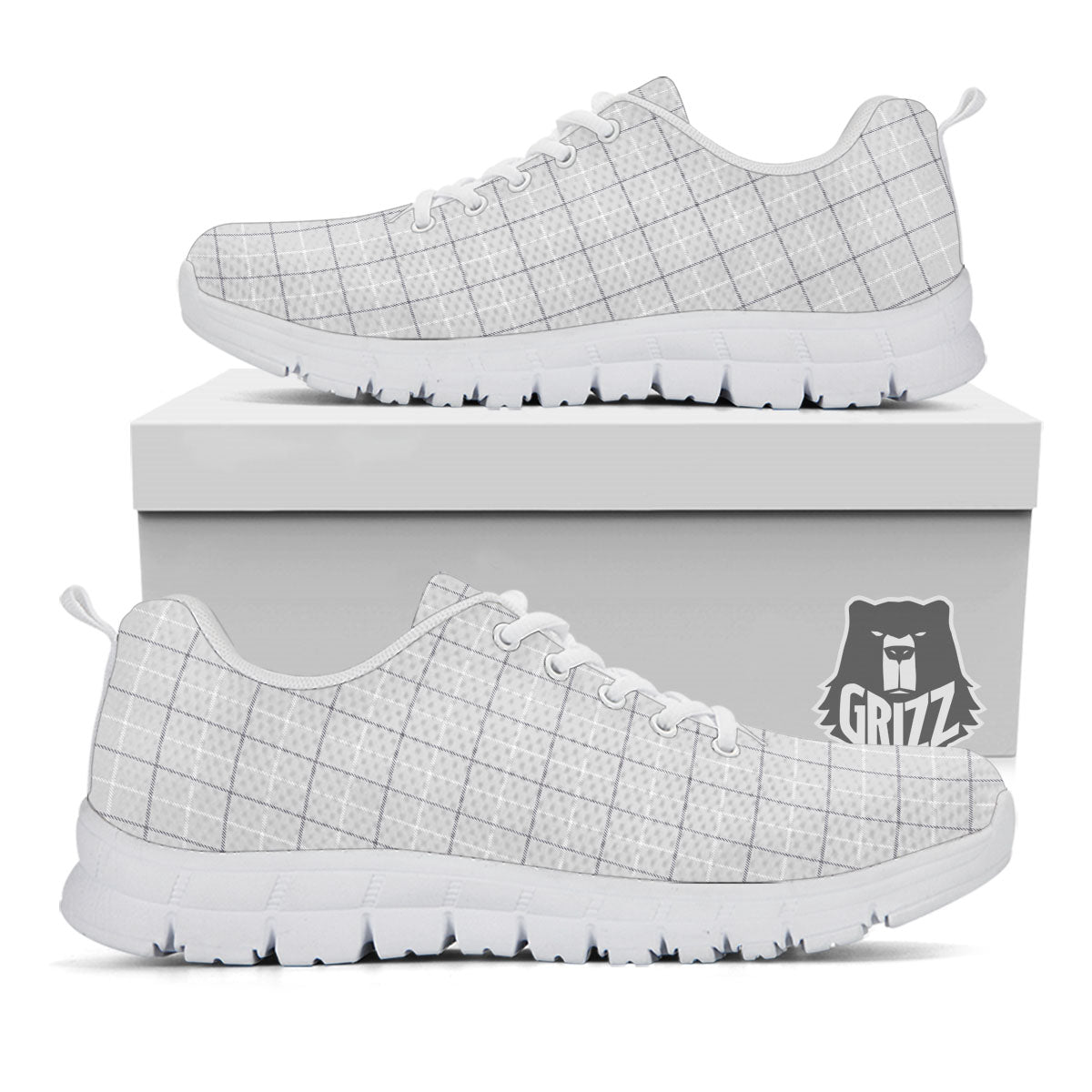 Tattersall Grey Print Pattern White Sneaker-grizzshop