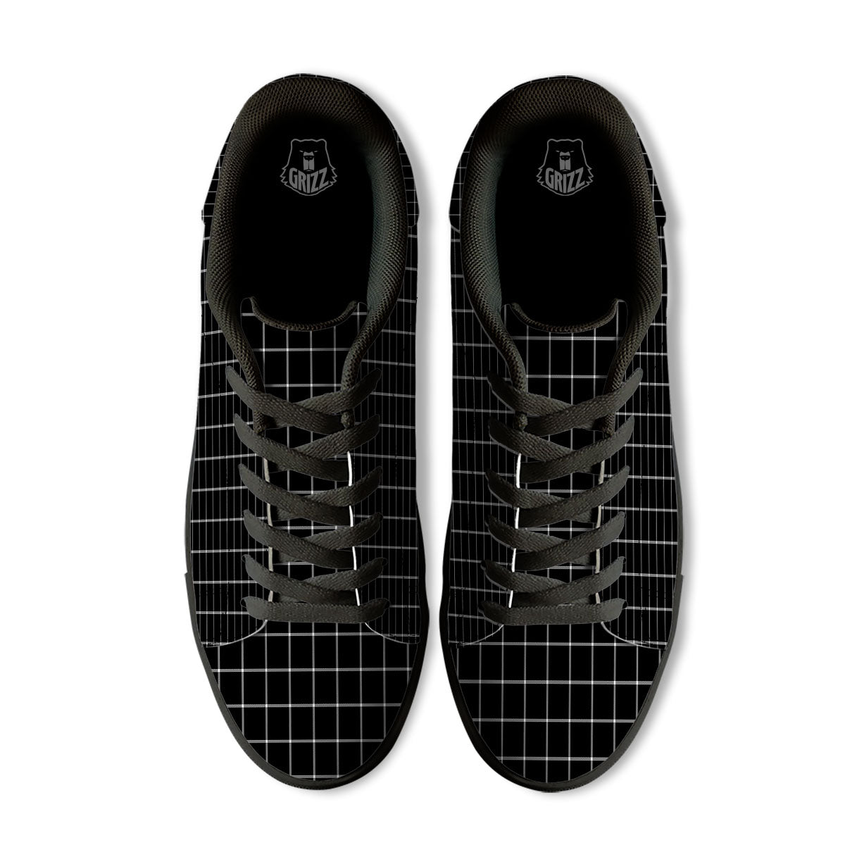 Tattersall Navy Print Pattern Black Low Top Sneakers-grizzshop