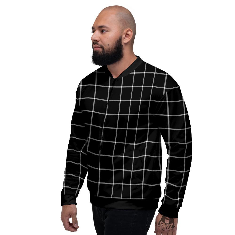 Tattersall Navy Print Pattern Men's Bomber Jacket-grizzshop