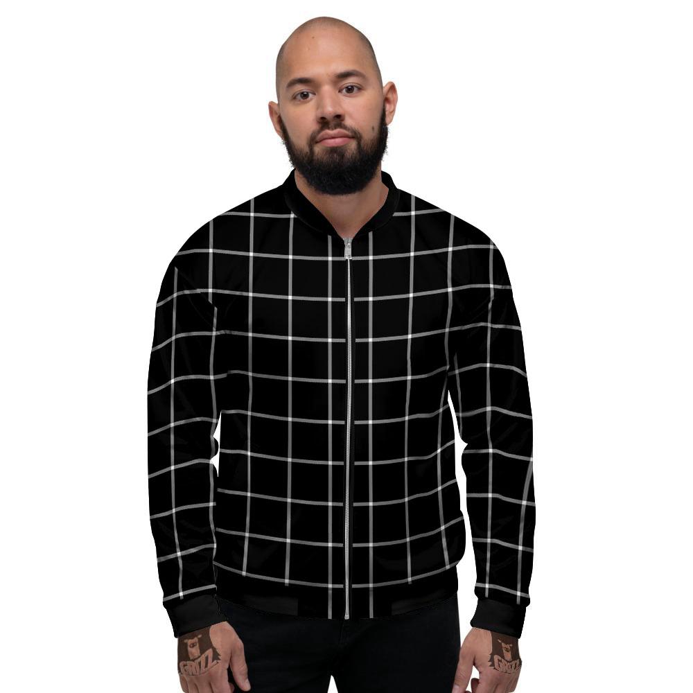 Tattersall Navy Print Pattern Men's Bomber Jacket-grizzshop