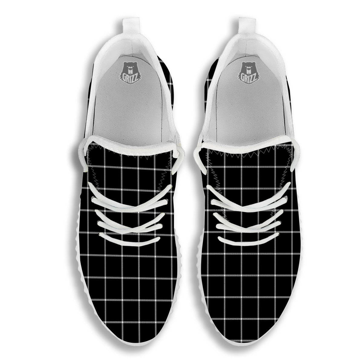 Tattersall Navy Print Pattern White Walking Shoes-grizzshop