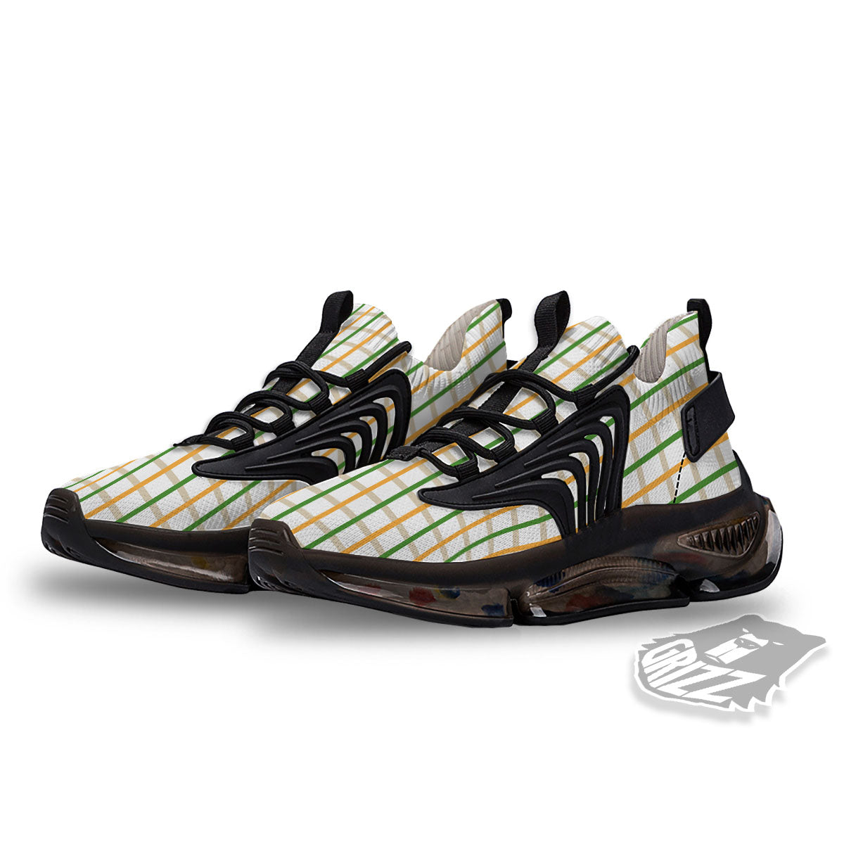 Tattersall Orange And Green Line Print Black Gym Shoes-grizzshop
