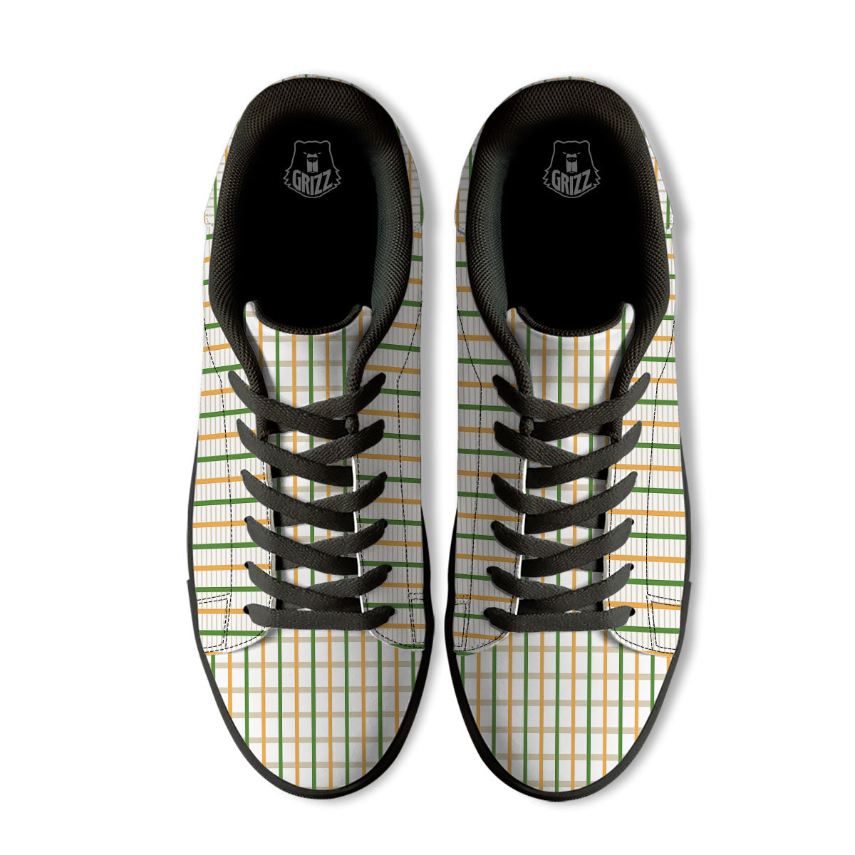 Tattersall Orange And Green Line Print Black Low Top Sneakers-grizzshop