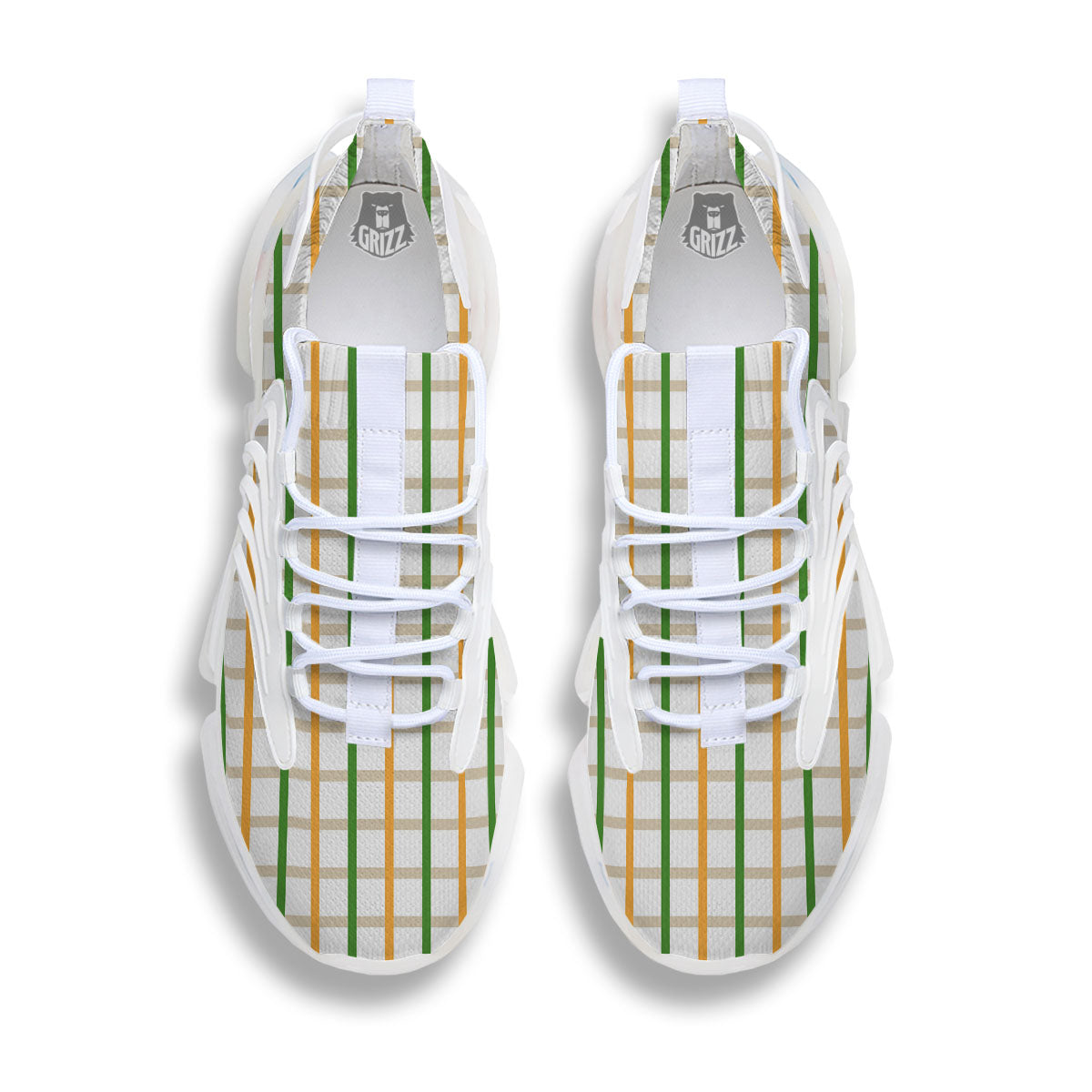 Tattersall Orange And Green Line Print White Gym Shoes-grizzshop